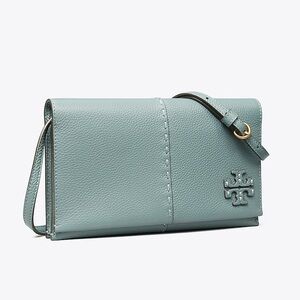 New Tory Burch McGraw Wallet Crossbody - Celadon Blue